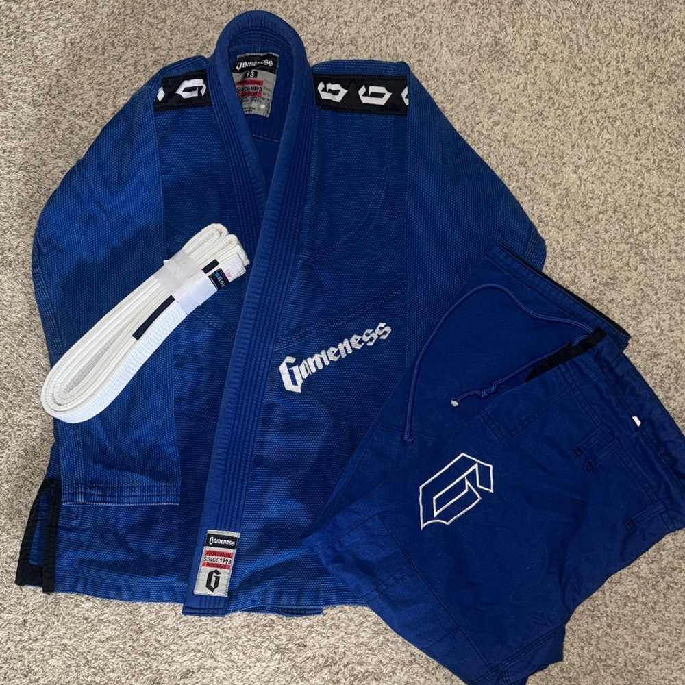Gameness Woman’s Blue Brazilian Jiu-Jitsu Gi with White Belt F3